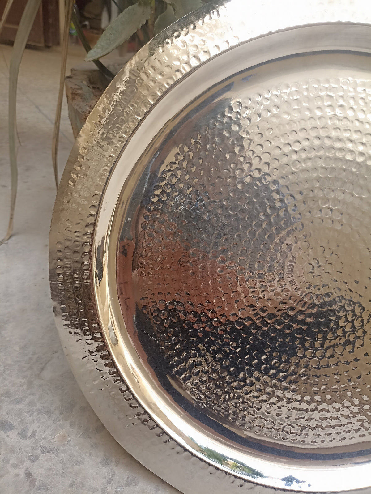 Hand-Hammered Silver Brass Trayb- Moroccan Mosaic Serving Tray - Artisanal Tea Tray Decor - Authentic Engraved Kitchen Essential - Unique.