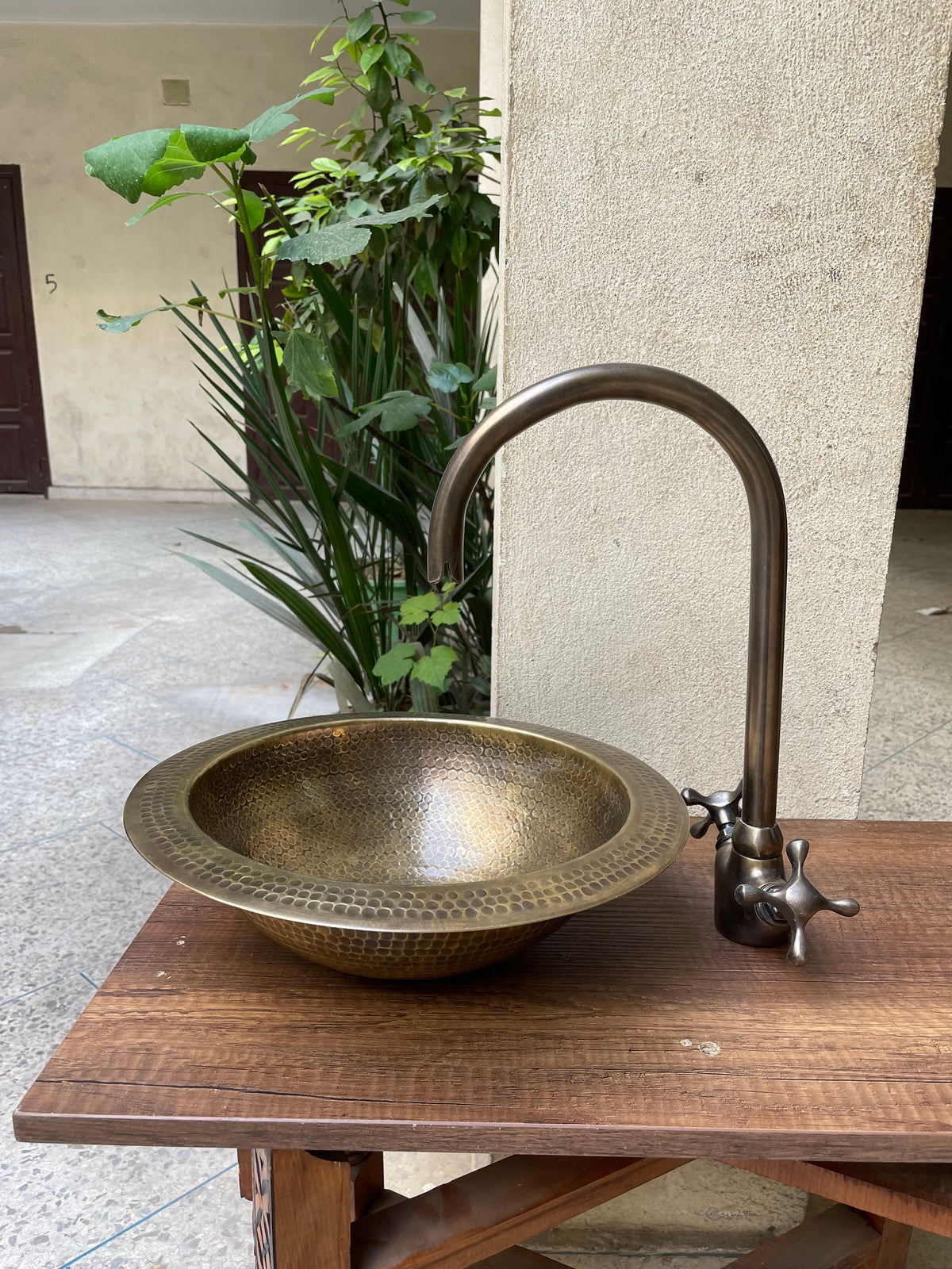 Artisanal Handmade Brass Vessel Sink - Round Bronze Finish - Hammered Mid Century Design - Custom Bathroom Sink