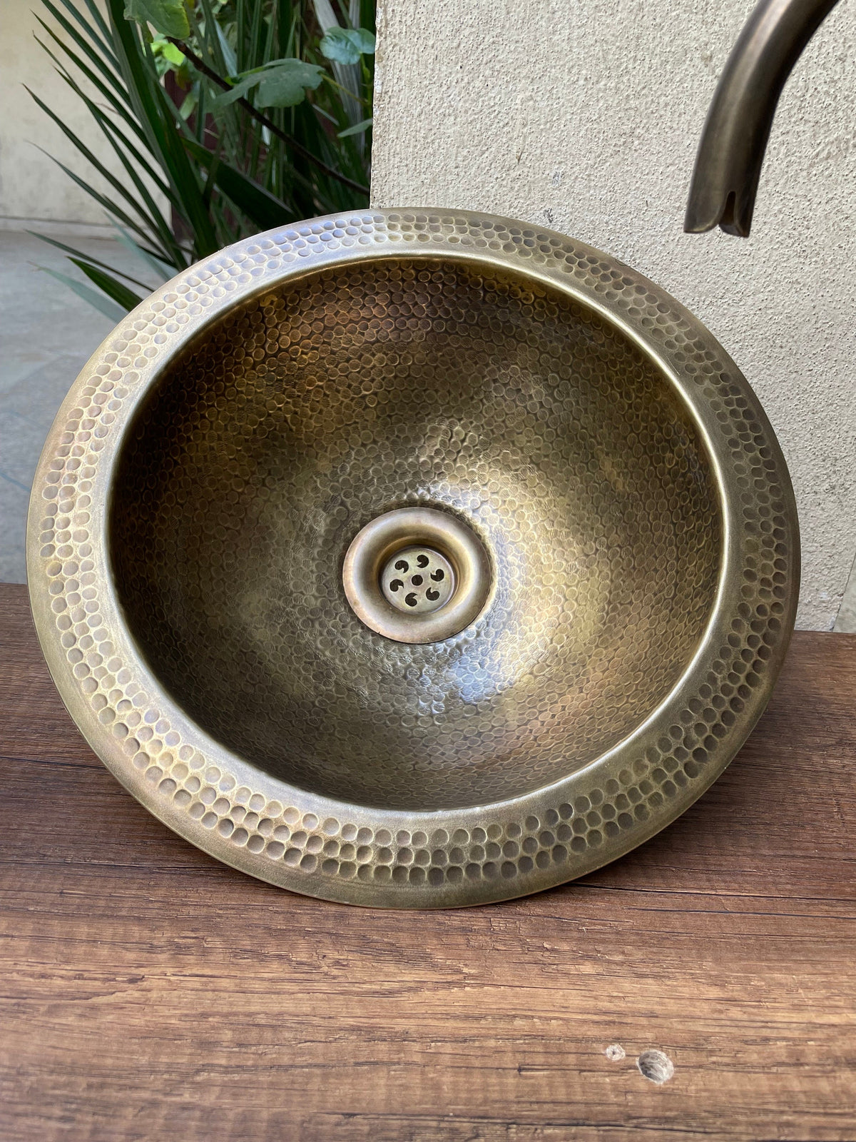 Artisanal Handmade Brass Vessel Sink - Round Bronze Finish - Hammered Mid Century Design - Custom Bathroom Sink