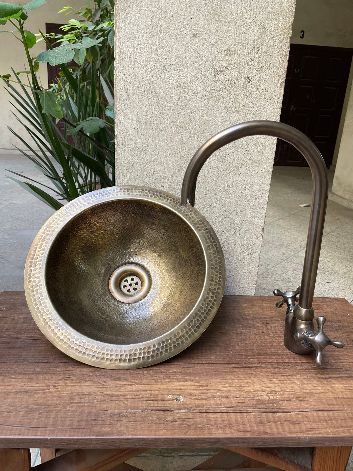 Artisanal Handmade Brass Vessel Sink - Round Bronze Finish - Hammered Mid Century Design - Custom Bathroom Sink