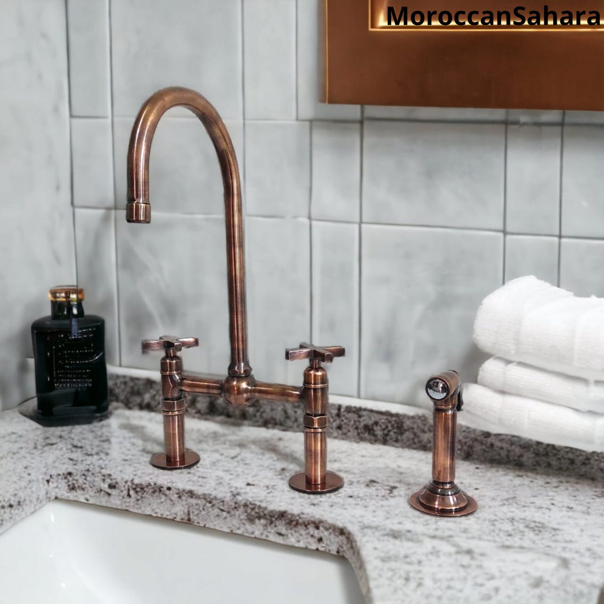 Vintage Style Copper Kitchen Bridge Faucet: Solid Brass Charm