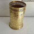Handcrafted Unlacquered Brass Bathroom Basket: Hammered Moroccan Decor
