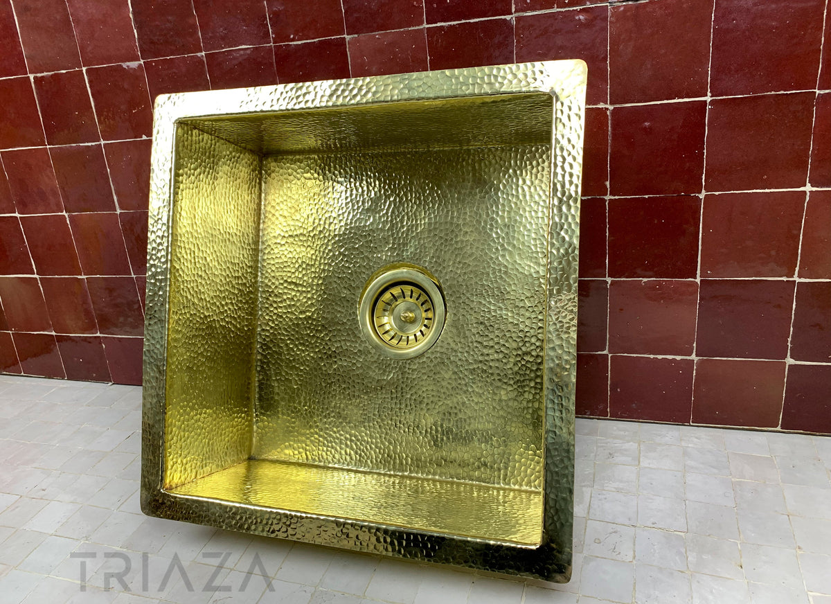 Unlacquered Brass Kitchen Sink, Hammered Undermount Farmhouse Sink