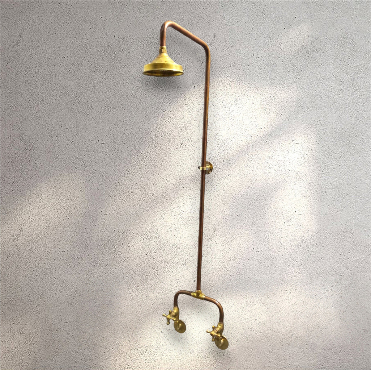Handcrafted Unlacquered Copper Outdoor Shower: Round Dome Showerhead