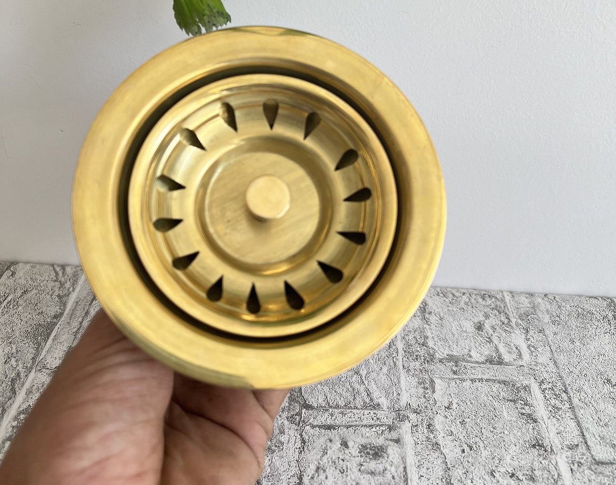 Unlacquered Brass Kitchen Sink Strainer and Stopper - basket strainer