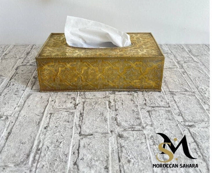 Engraved Solid Brass Tissue Box Cover: Rectangle Tissue Holder