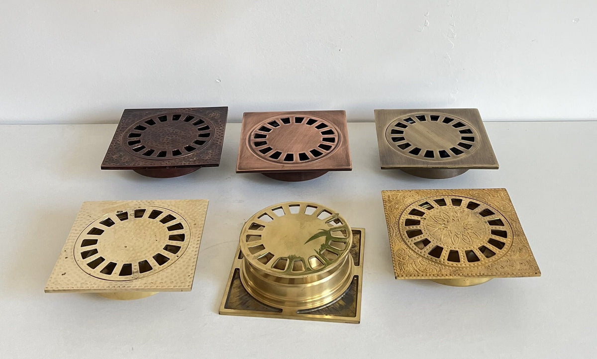 Solid Brass Floor Drain, Unlacquered Square Shower Drain