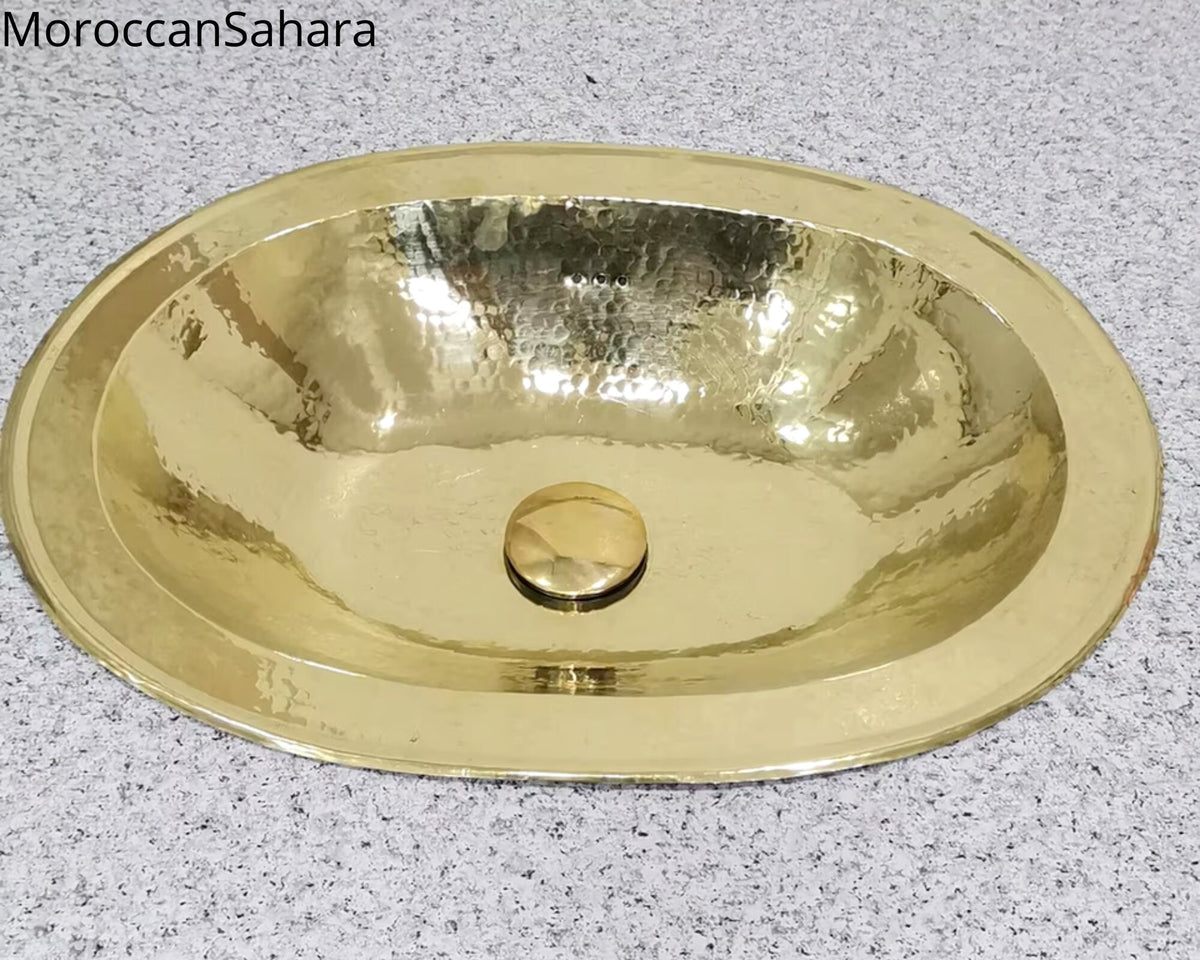 Handcrafted Unlacquered Brass Oval Sink: Moroccan Gold Basin