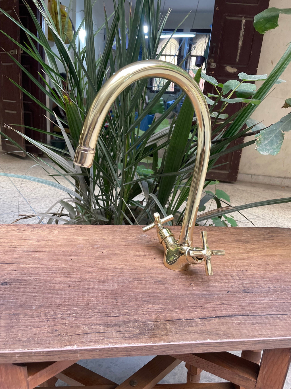 Brass Gooseneck Bathroom Faucet - Elegant Choice for Vanity & Vessel Sinks - Double Handle Sink Fixture in Luxurious Brass Finish