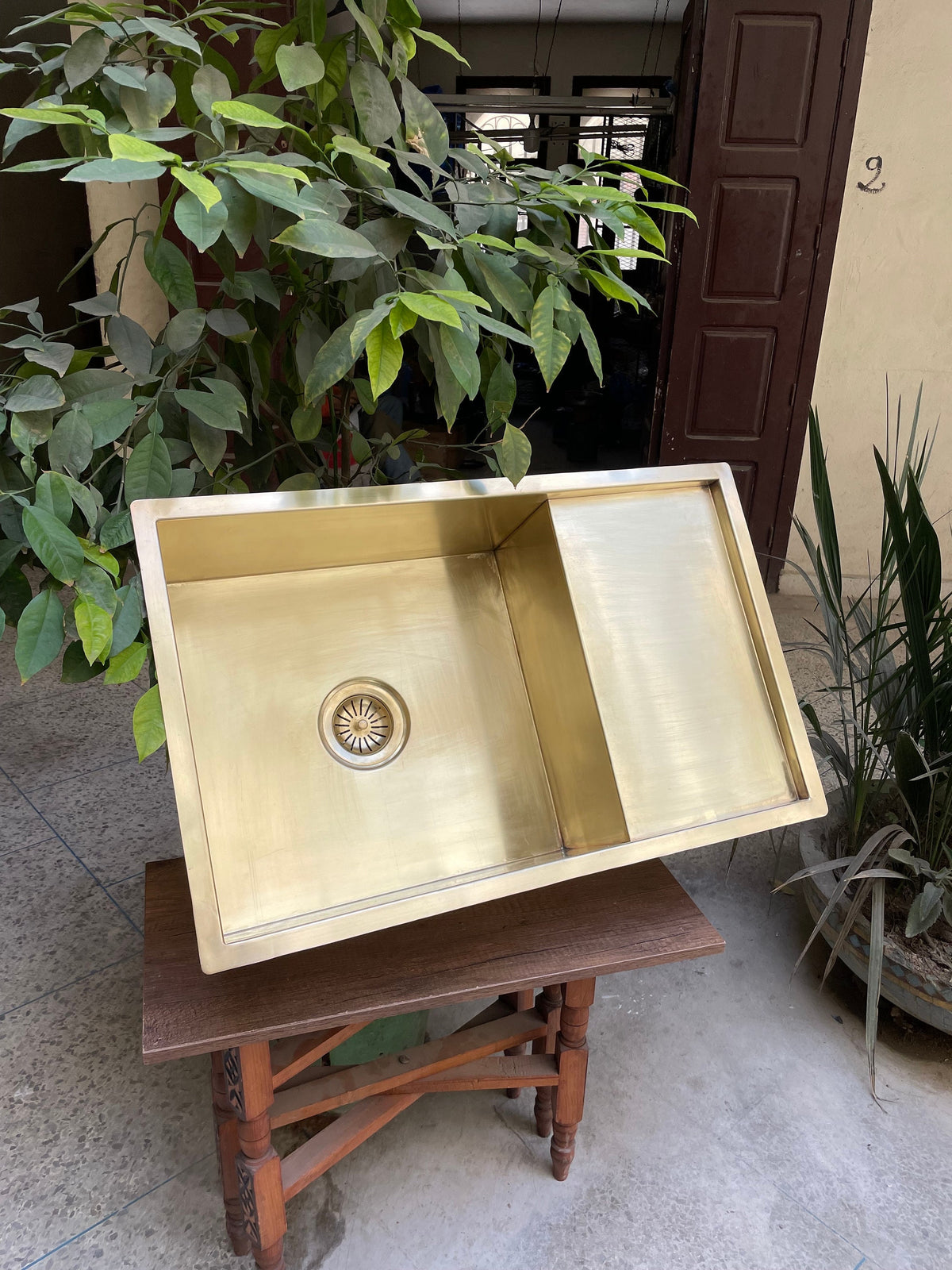 Custom Brass Kitchen Sink with Drainboard