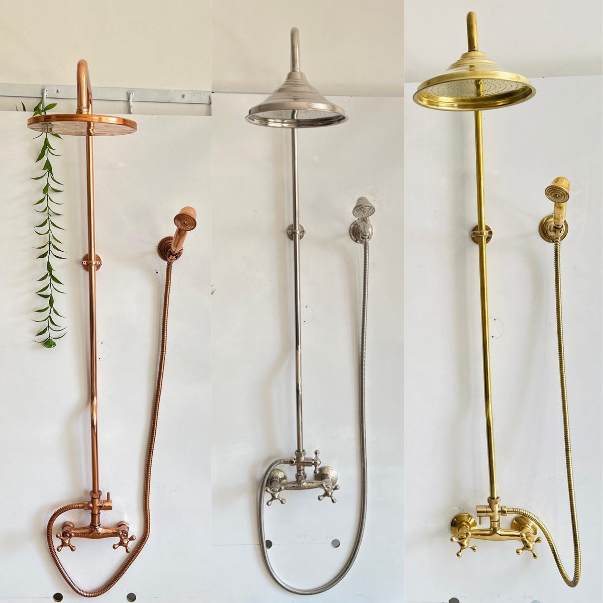 Unlacquered Brass Etched Shower System Set - Unlacquered Brass Shower System - Handheld Shower - Copper Outdoor Shower -