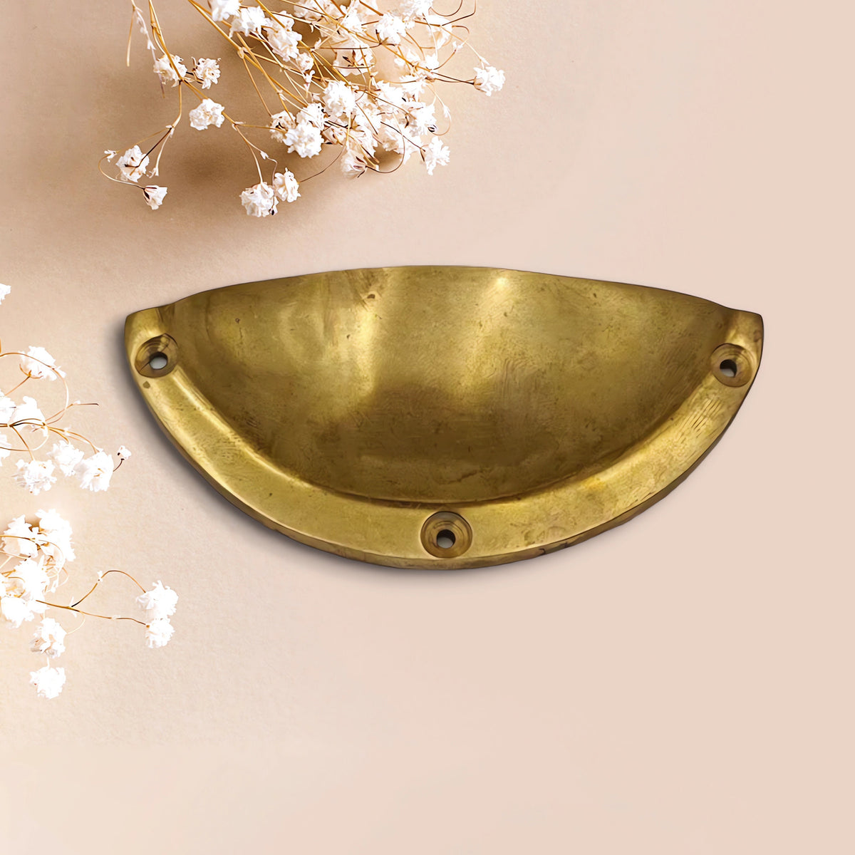 Antique Brass Cup Handles: Unlacquered Shaker Drawer Pulls