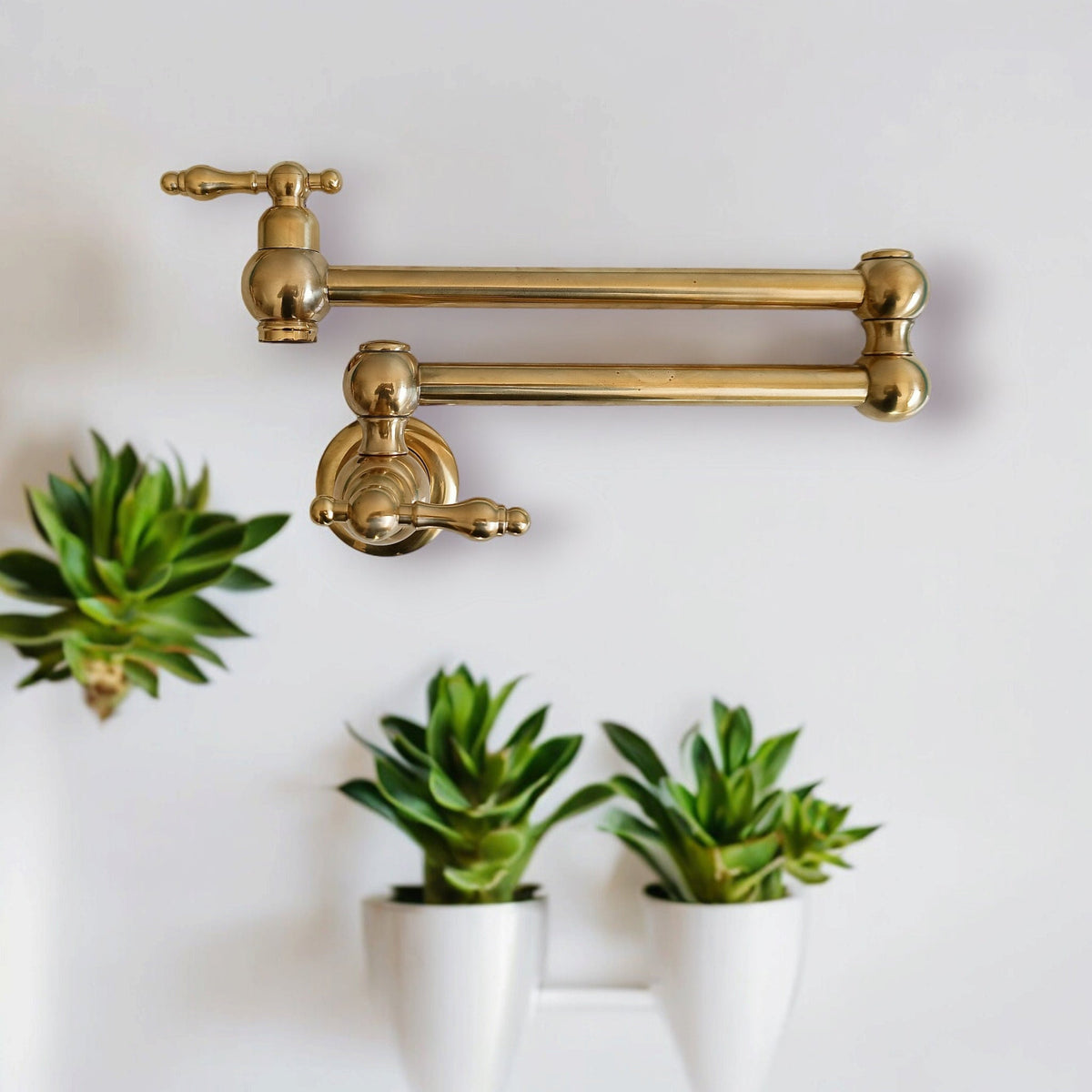 Unlacquered Brass Pot Filler: Antique Style Kitchen Faucet