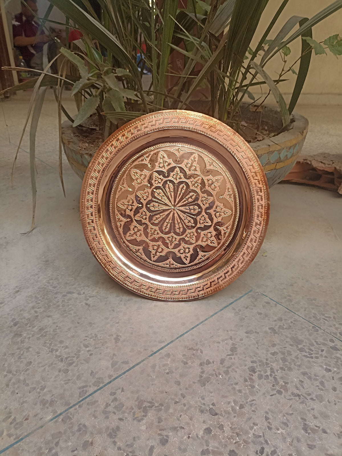 Unique Handcrafted copper Tray - Bohemian Mid-Century Decor - Engraved Artisanal Hanging Plate - Authentic Statement Piece for Home.