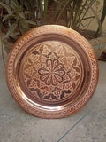Unique Handcrafted copper Tray - Bohemian Mid-Century Decor - Engraved Artisanal Hanging Plate - Authentic Statement Pie
