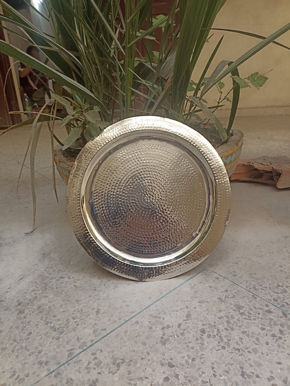 Hand-Hammered Silver Brass Tray