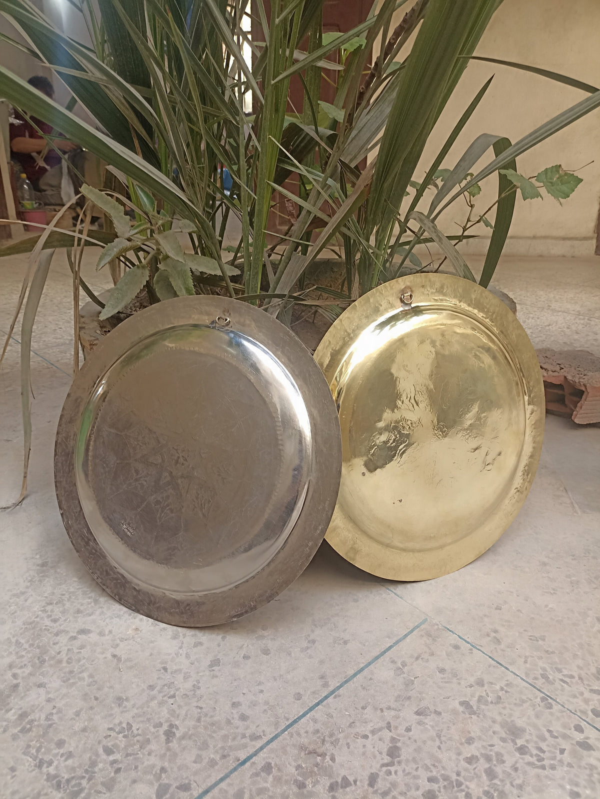 Moroccan Artisanal Engraved Brass Tray - brass Serving Tray with Artisanal gold or silver finish Decoration - Unique Silver or brass Finish.