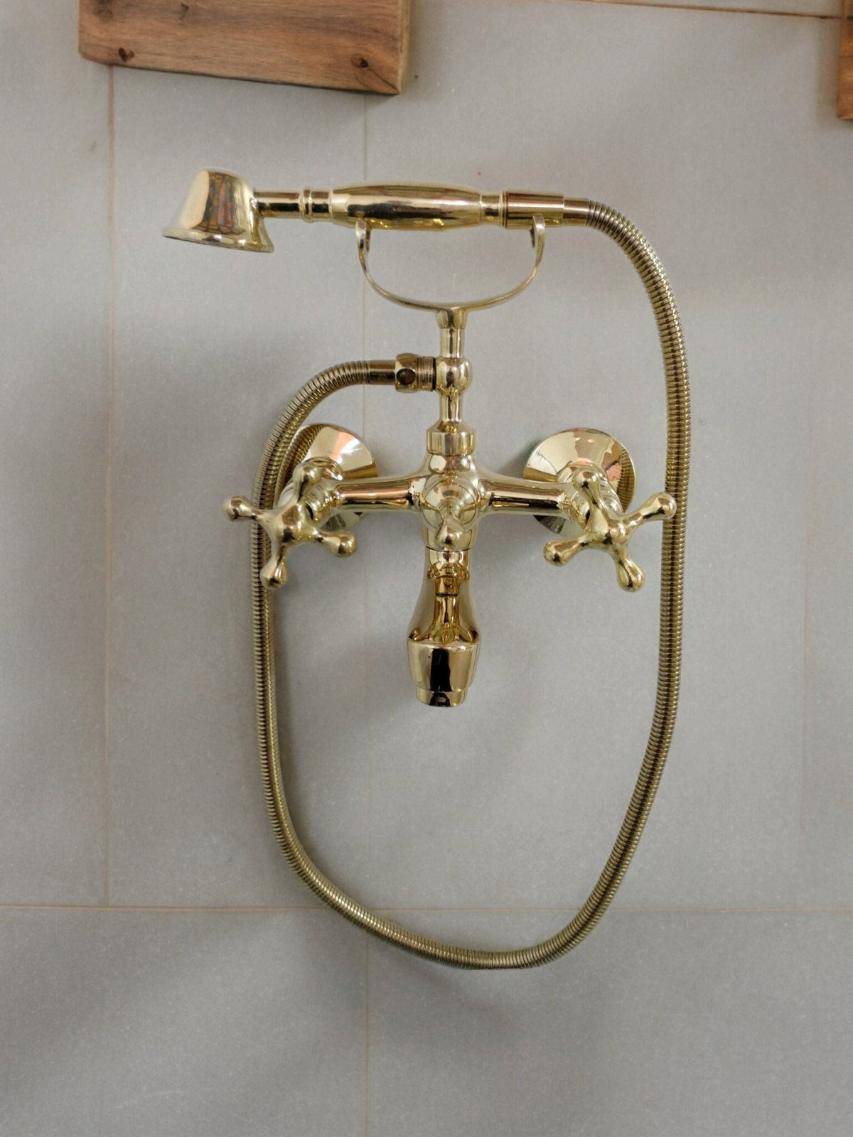Unlacquered Brass Telephone Bathtub Faucet with Shower
