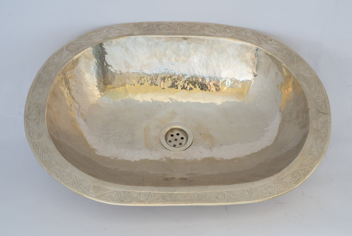 Bathroom Oval Silver Sink, German Silver Vessel Sink, Powder Room Countertop Sink, Silver Washbasin Oval