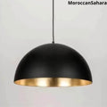 Black Dome Pendant Light with Brass Inlay: Moroccan Hanging Lamp