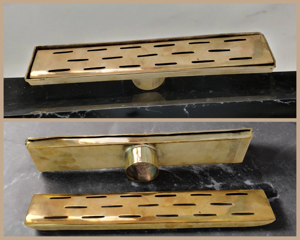 Handcrafted Unlacquered Brass Linear Shower Drain