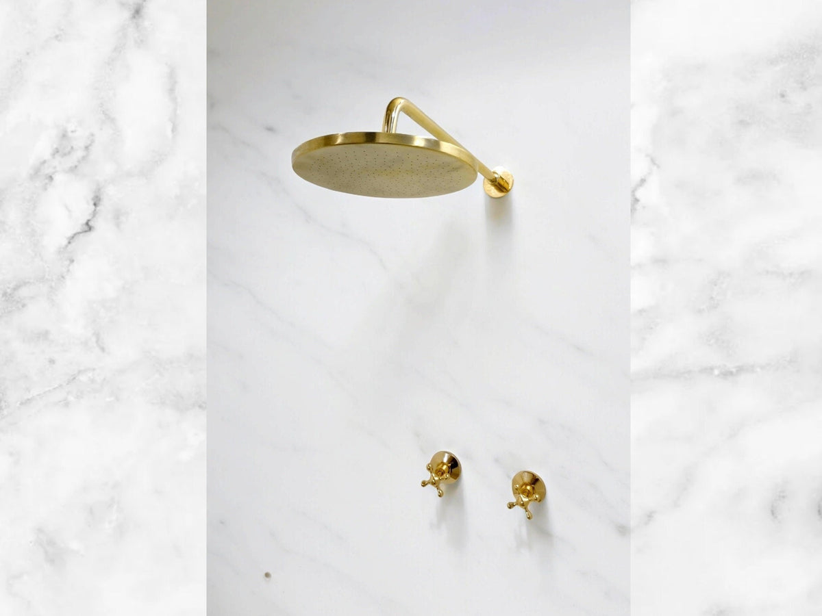 Unlacquered Solid Brass Round Shower Head with Straight Arm