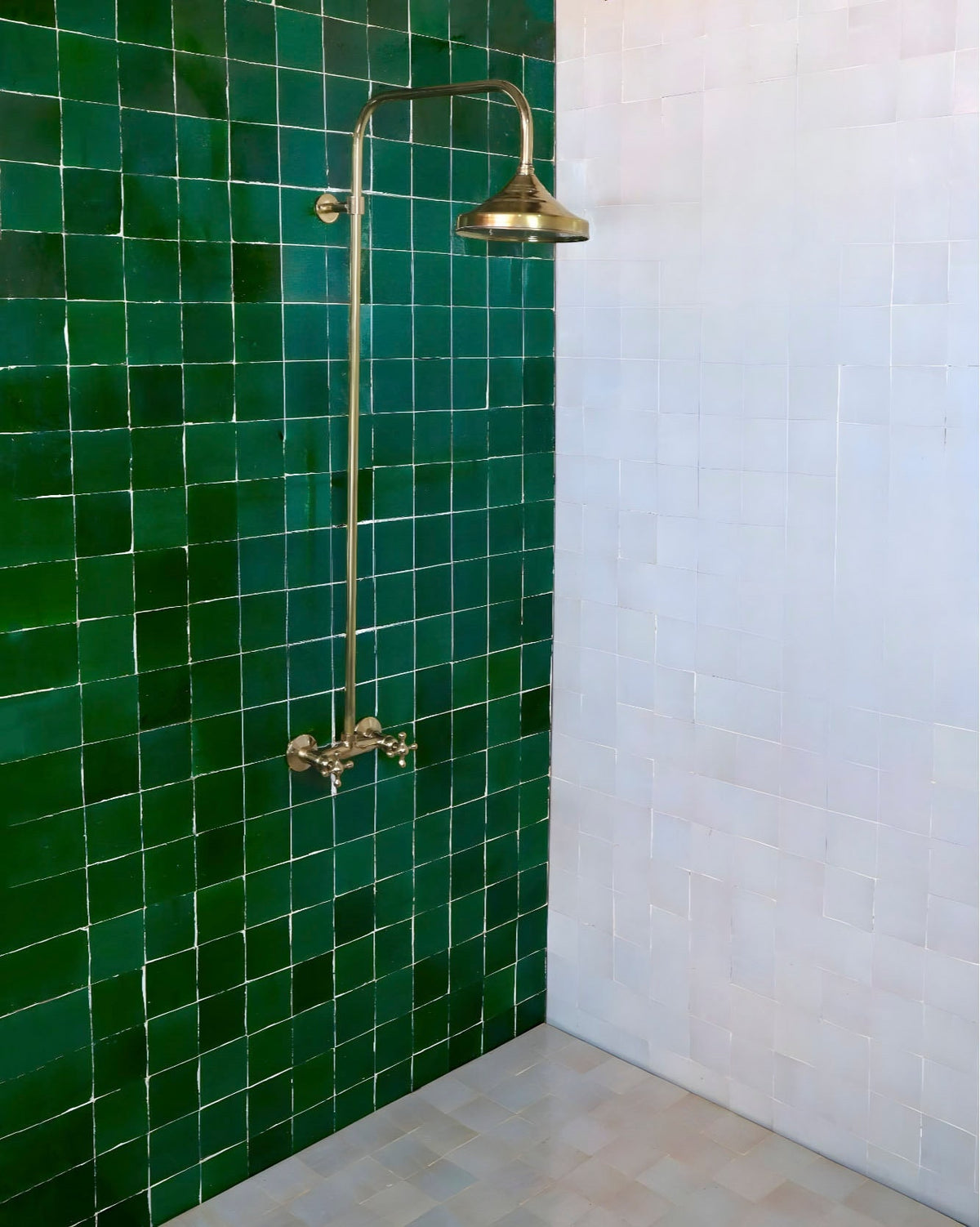 Vintage Unlacquered Brass Shower System, Exposed Rainfall Shower Head with customizable handles