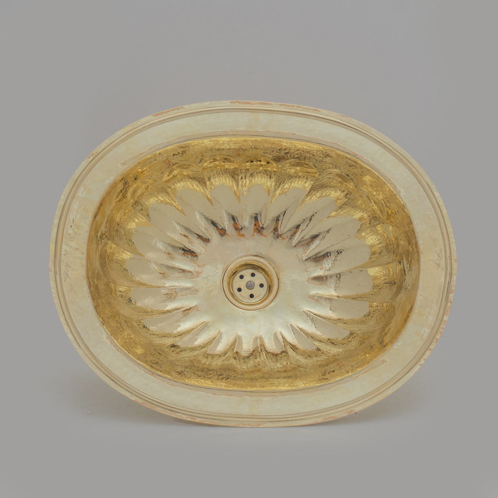 Petal-Etched Solid Brass Oval Drop-In Sink
