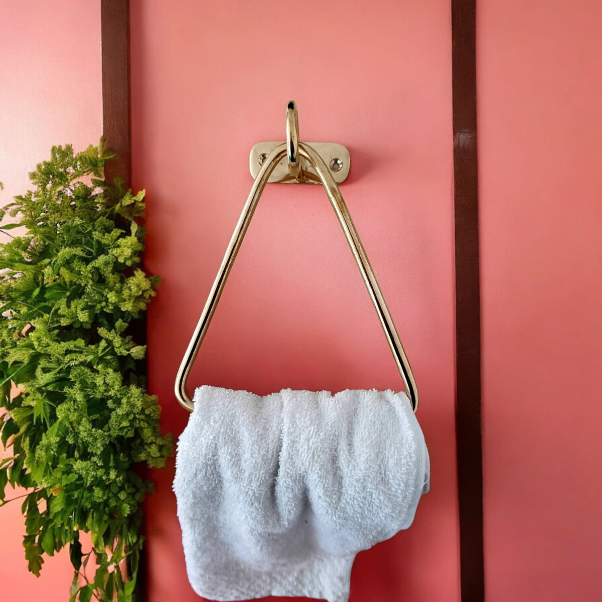 Vintage Triangle Brass Towel Holder - Unlacquered Bathroom Decor