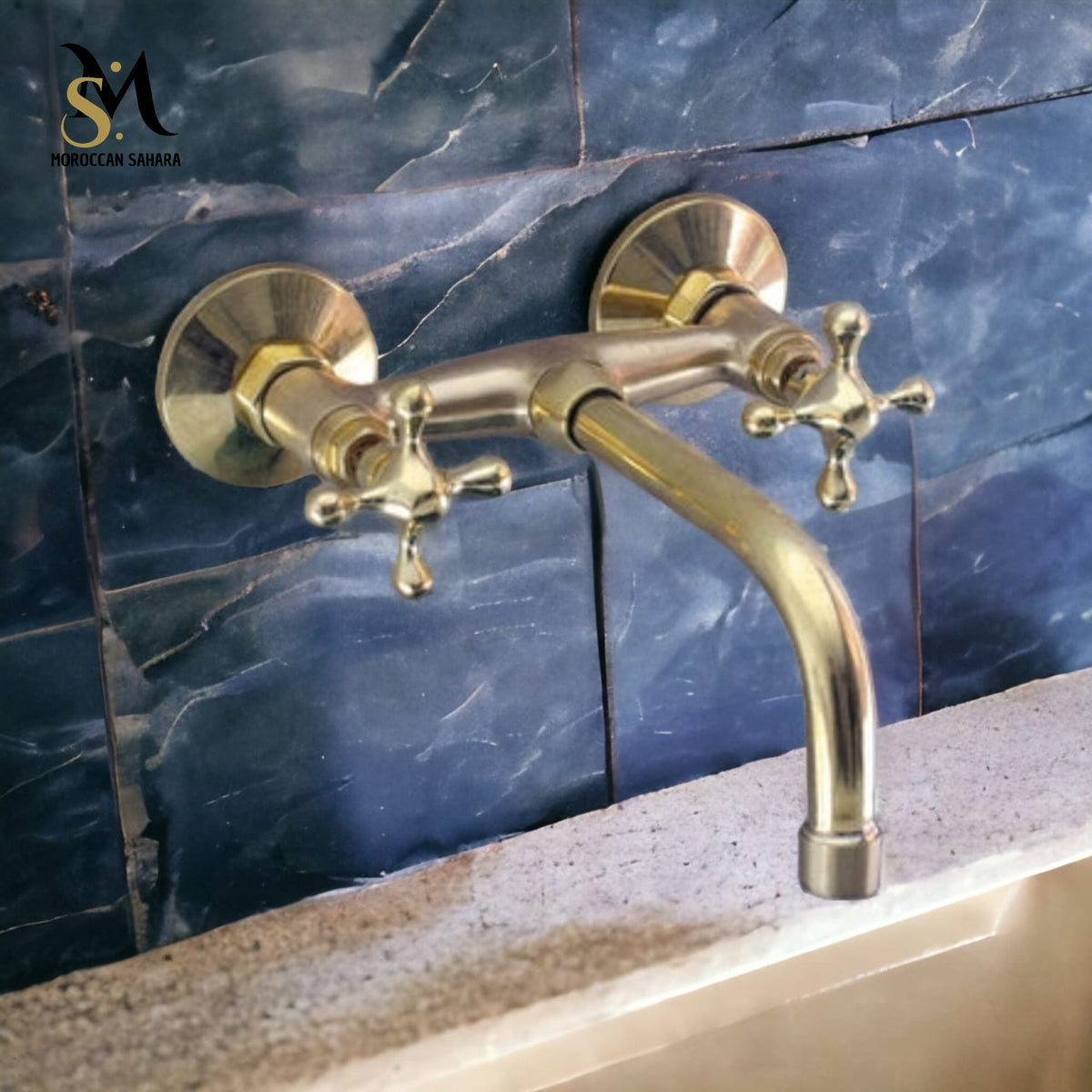 Unlacquered Brass Wall Mount Faucet: Solid Brass Tub Filler with Cross Handles