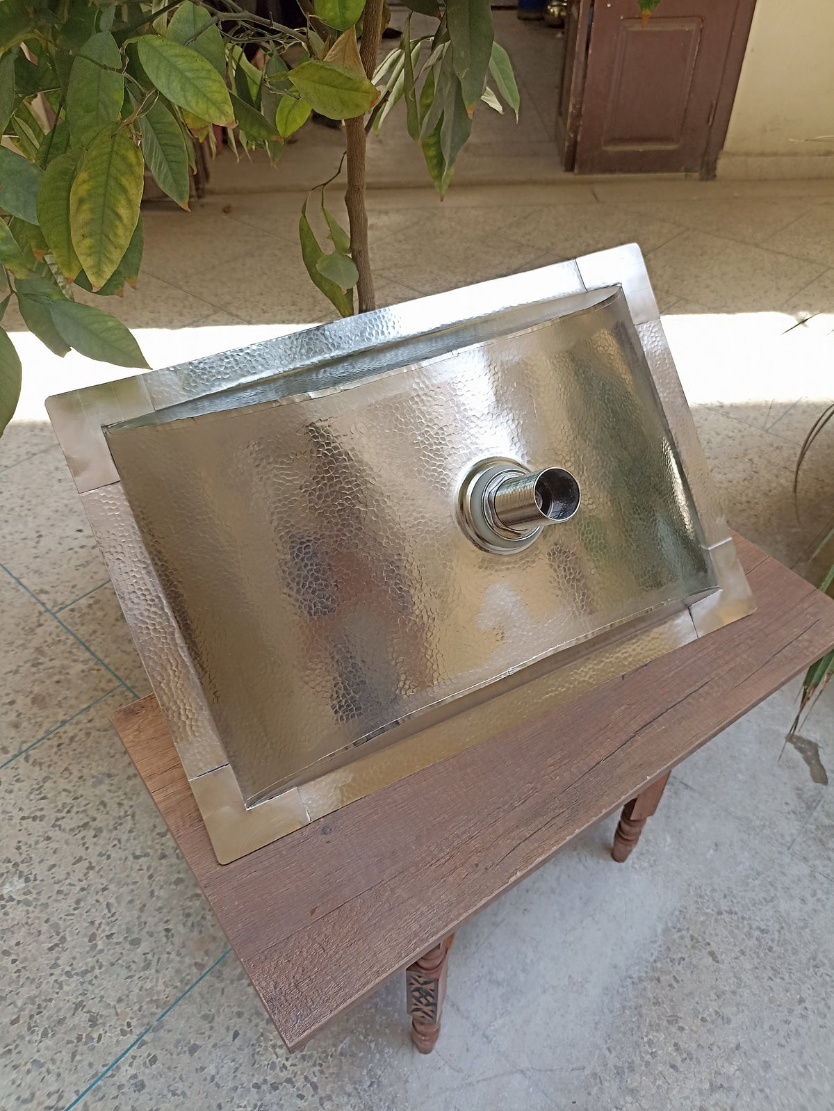 Handcrafted Hammered Brass Sink with Silver Finish - Elegant Rectangular Undermount Design for Kitchen and Bathroom .