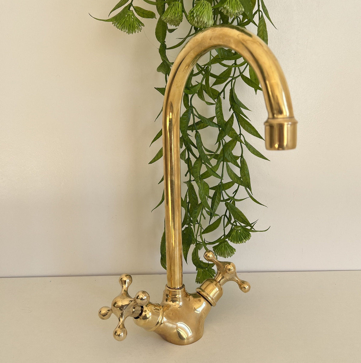 Unlacquered Brass Vanity Faucet -Brass Gooseneck Faucet-Bathroom Vanity Faucet-Antique Vessel Sink Faucet-Vintage Brass 