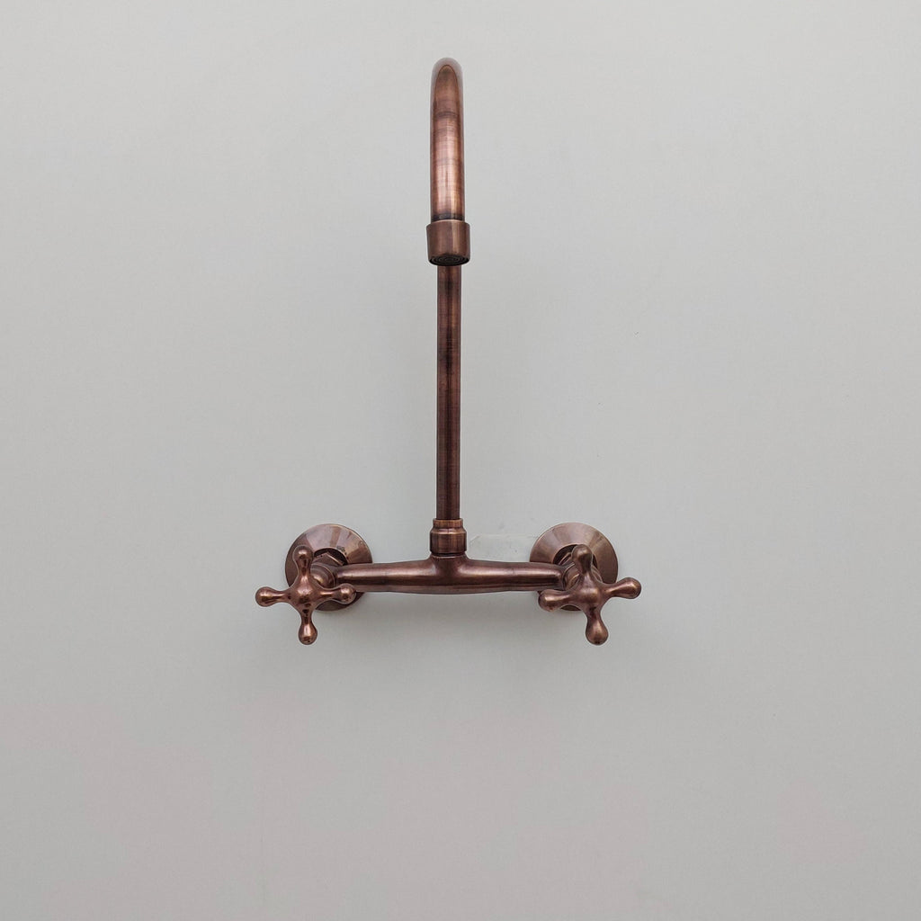 Antique Copper Finish Gooseneck Wall-Mount Faucet