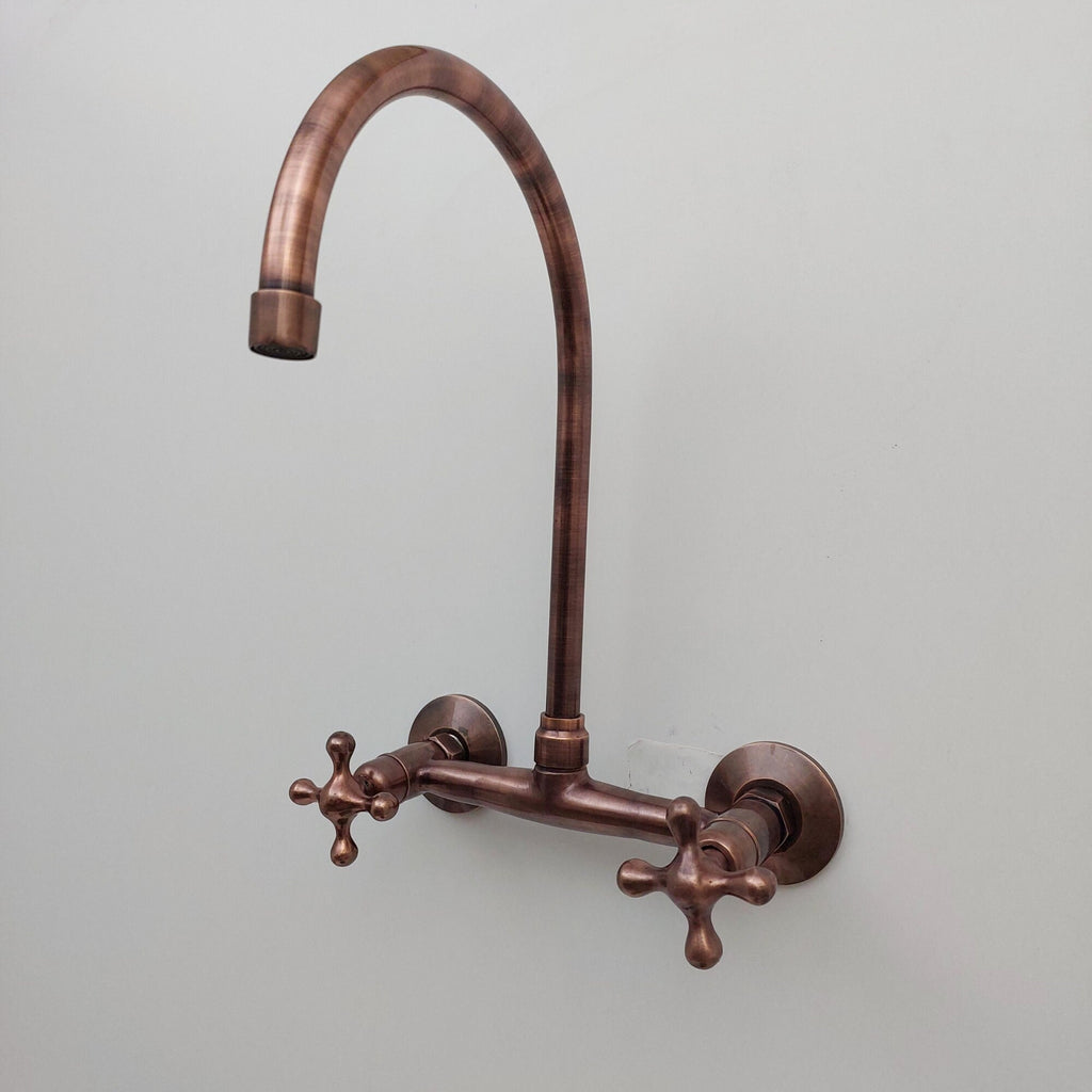 Antique Copper Finish Gooseneck Wall-Mount Faucet