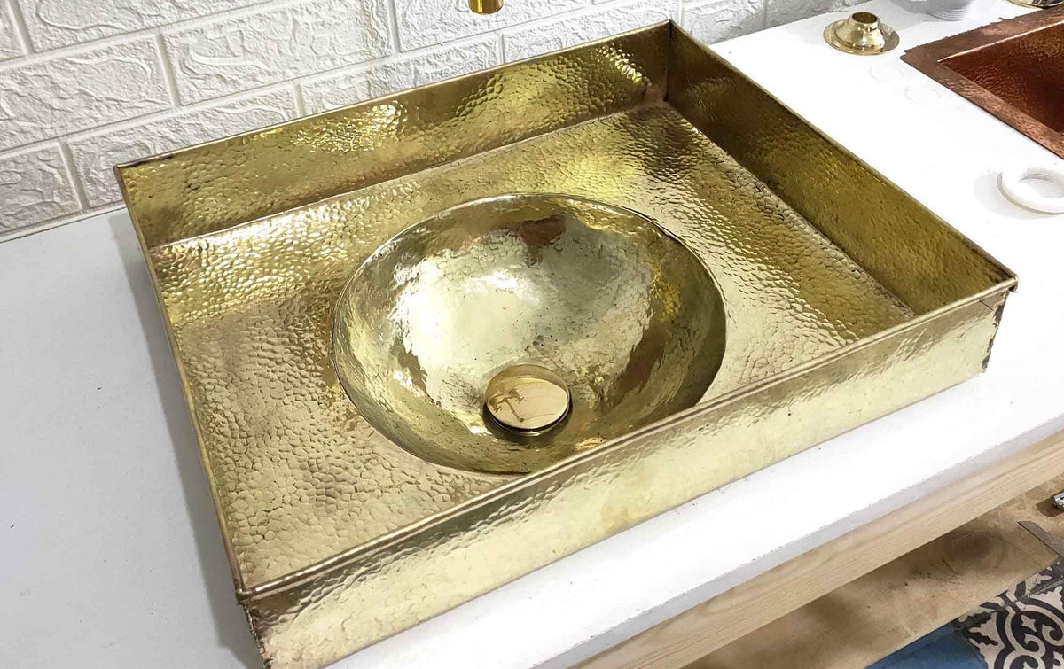 Brass Hammered Vessel Sink, Vintage Style Moroccan Washbasin Sink, Unlacquered Brass