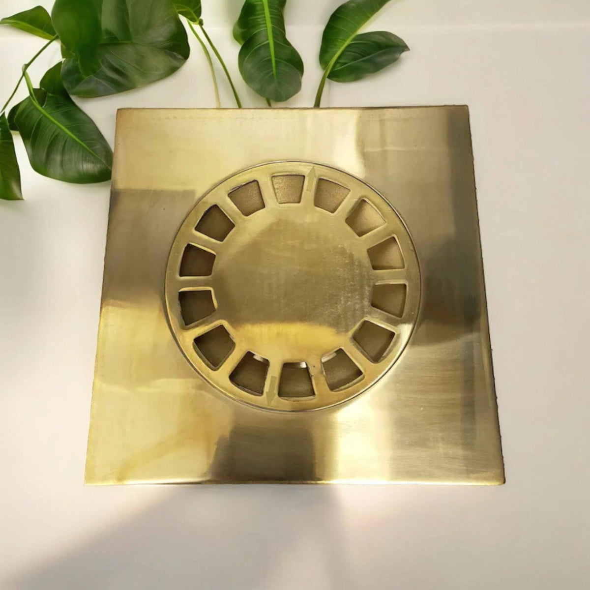 Unlacquered Brass Square Shower Drain - 4 inch, Removable Cover