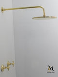 Unlacquered Solid Brass Shower System: Round Shower Head, Straight Arm
