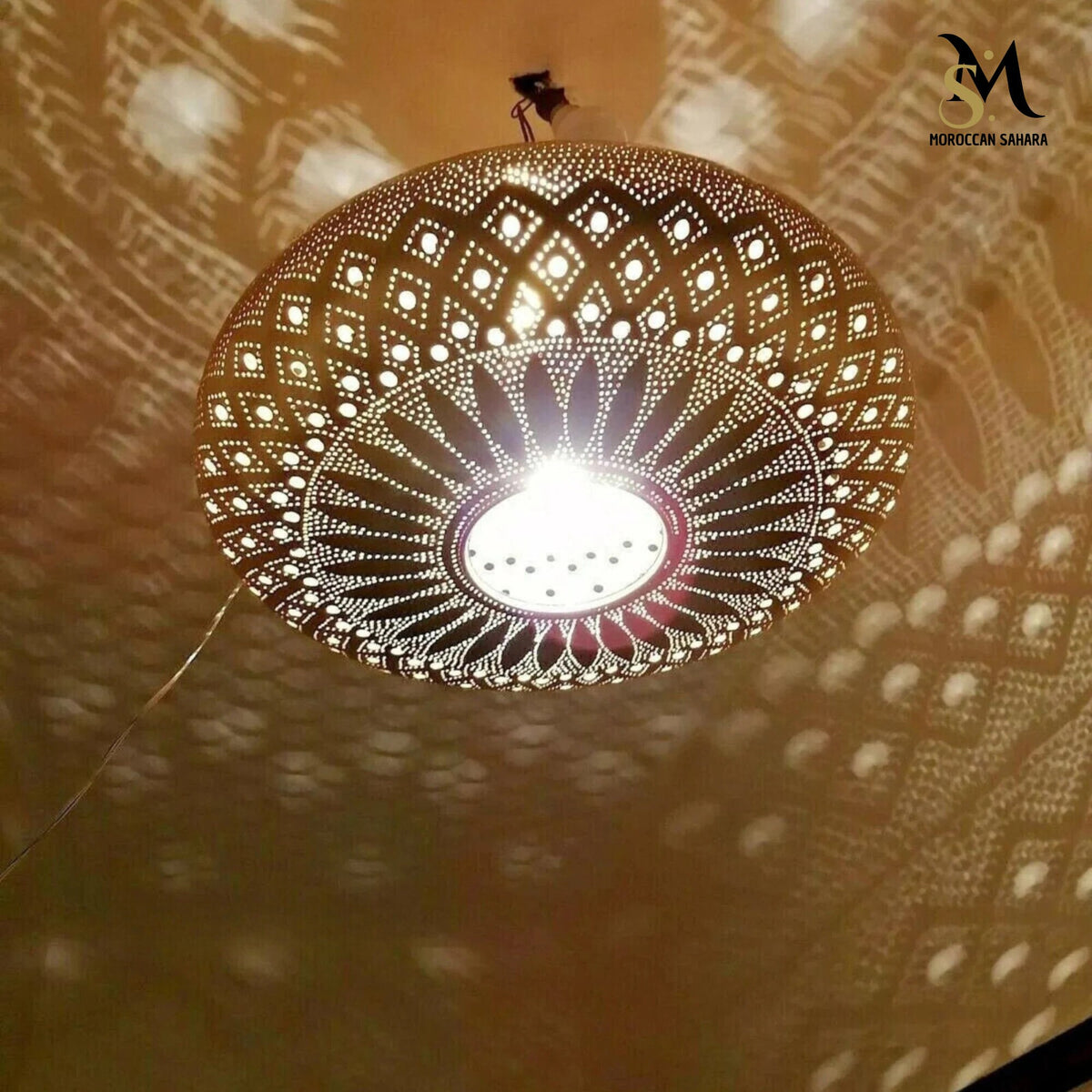 Hand-Engraved Moroccan Brass Pendant Light: Boho Bedroom Lighting