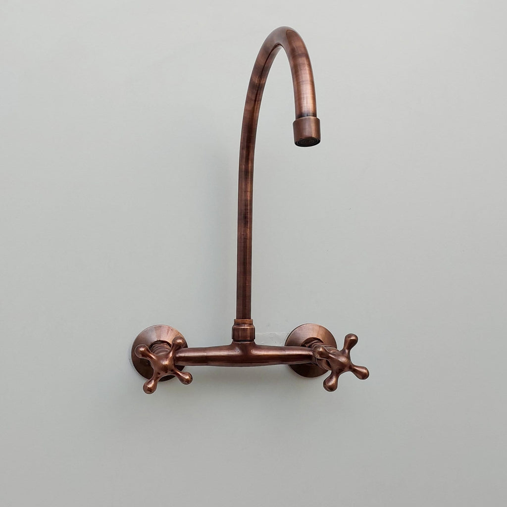 Antique Copper Finish Gooseneck Wall-Mount Faucet