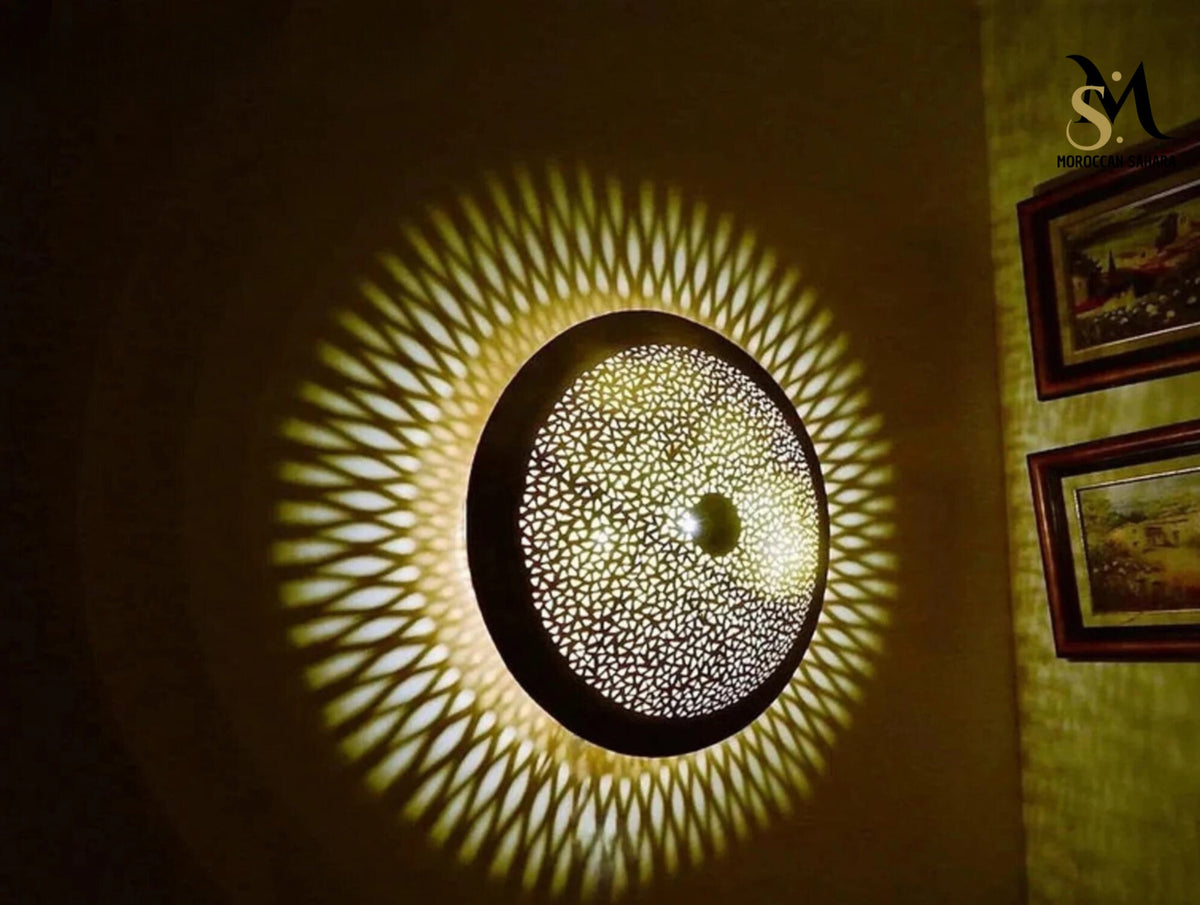 Handmade Moroccan Wall Lamp: Art Deco Light Diffuser, Boho Lighting