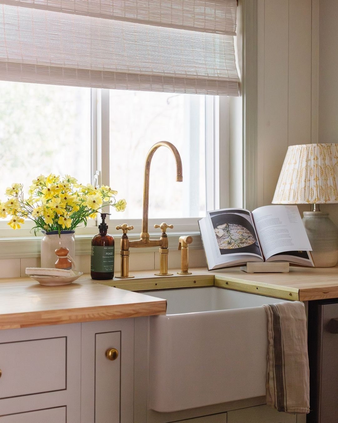 Unlacquered Brass Bridge Kitchen Faucet: Modern Elegance, Handcrafted in Morocco