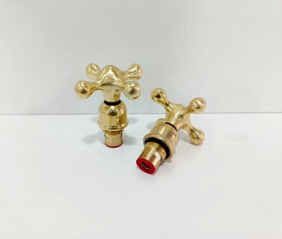 Brass Faucet Handles, Cross Handles, Unlacquered Brass