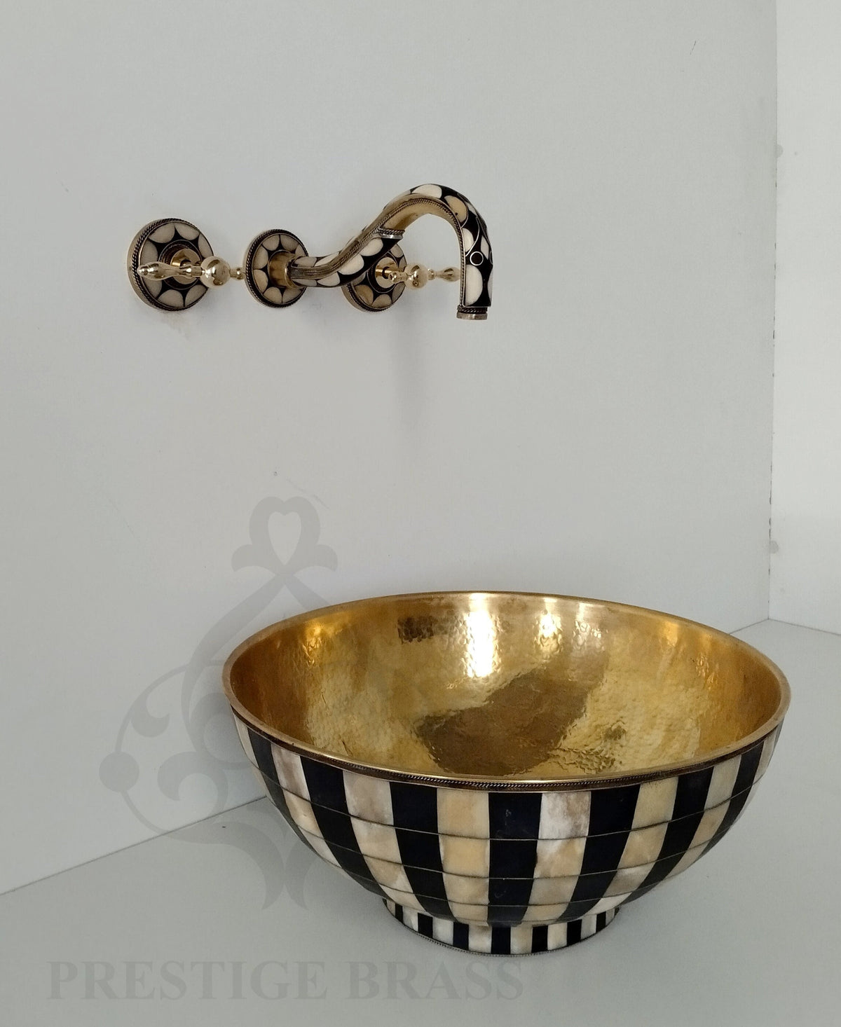 Unlacquered Brass Wall Mounted Bathroom Faucet with Resin and Bone Accents