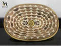 Solid Brass Oval Bathroom Sink - Handmade Sink Studded With Wood And White Resin