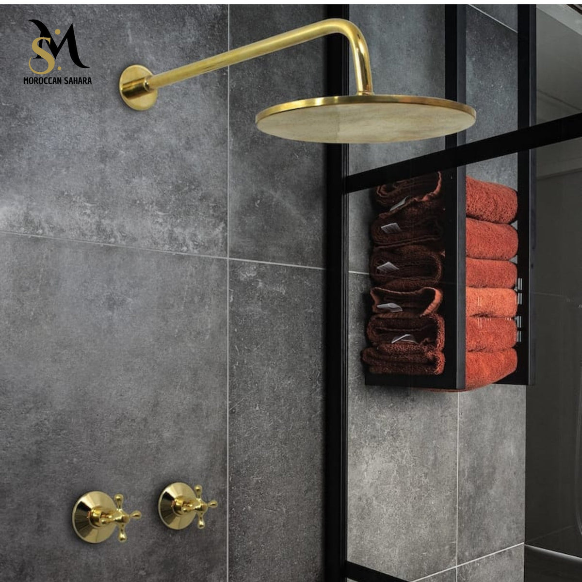 Unlacquered Solid Brass Round Shower System: Wall Mount