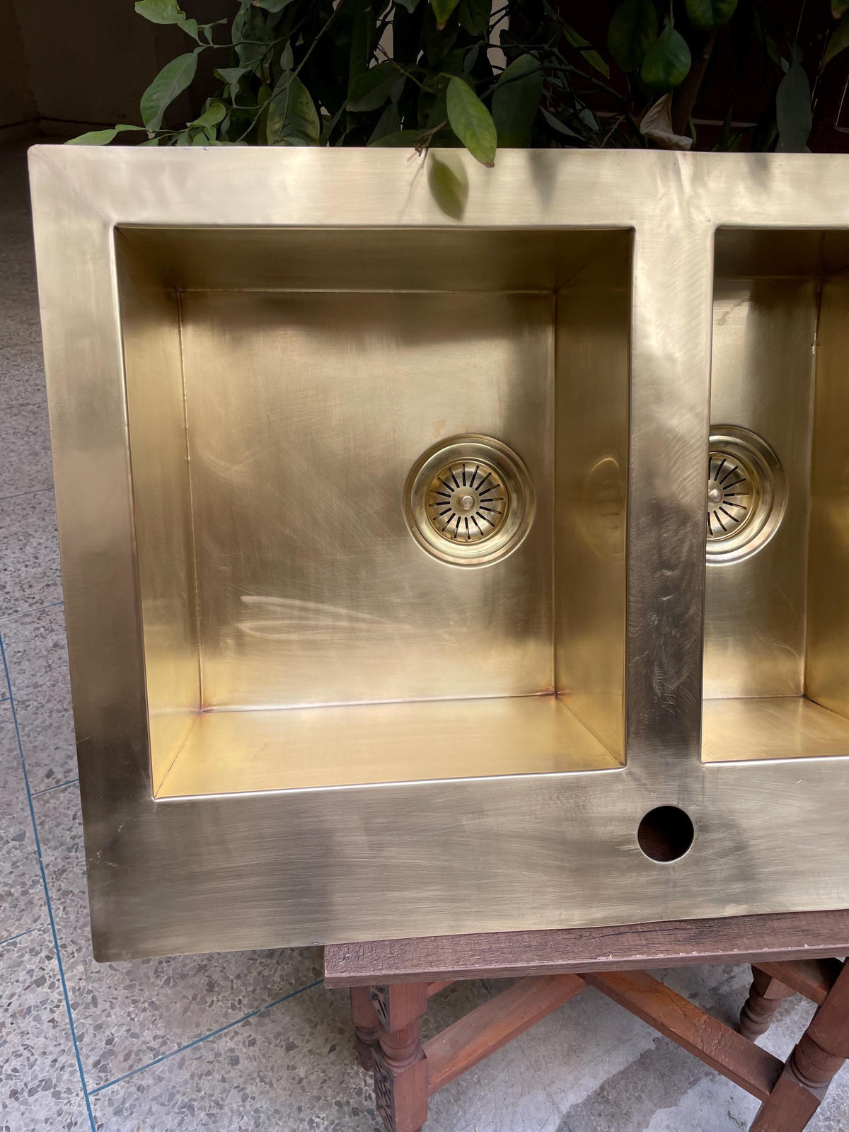 Luxurious Handcrafted Brass Double Basin Sink - Modern Elegance for Kitchens and Bars - High-Quality