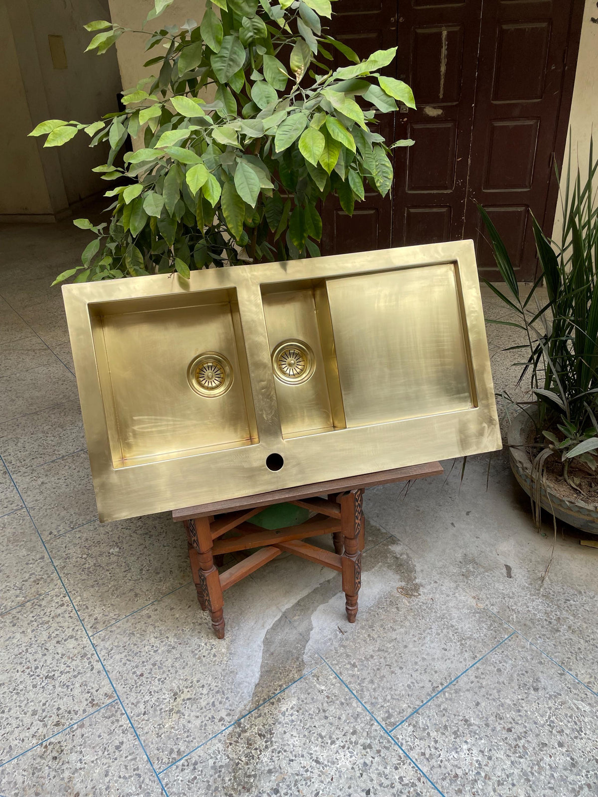 Luxurious Handcrafted Brass Double Basin Sink