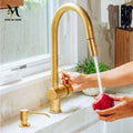 Unlacquered Brass Kitchen Faucet: Pull-Down Sprayer, Single Handle