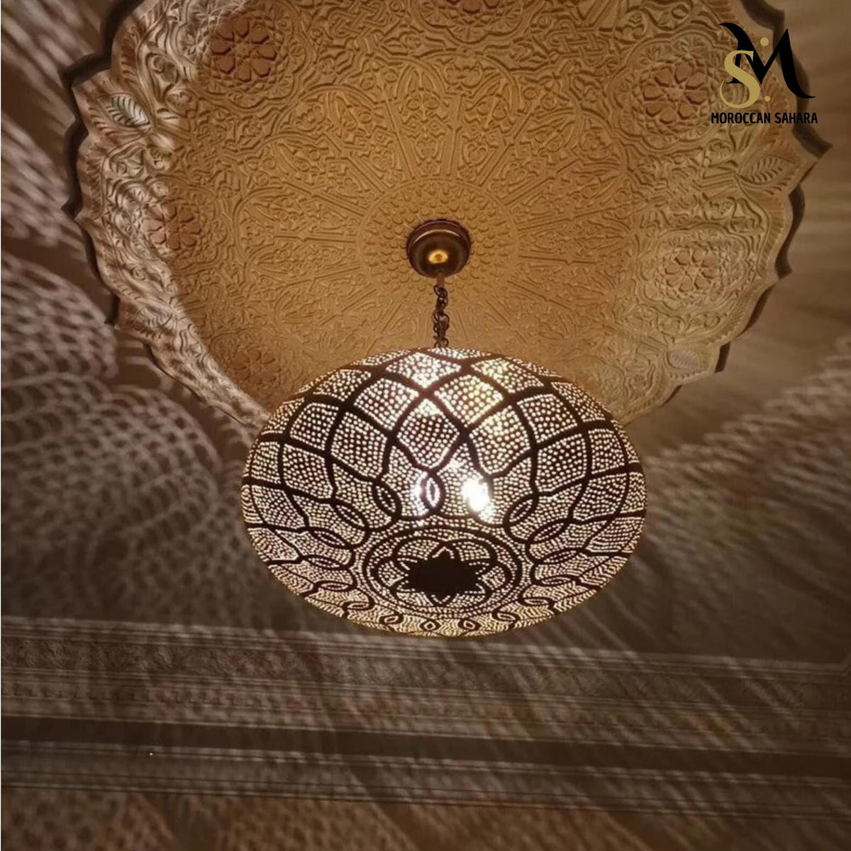 Hand-Engraved Moroccan Pendant Light: Brass Boho Lighting