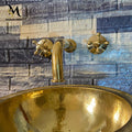 Handcrafted Unlacquered Brass Wall Mount Bathroom Faucet - Vintage Style